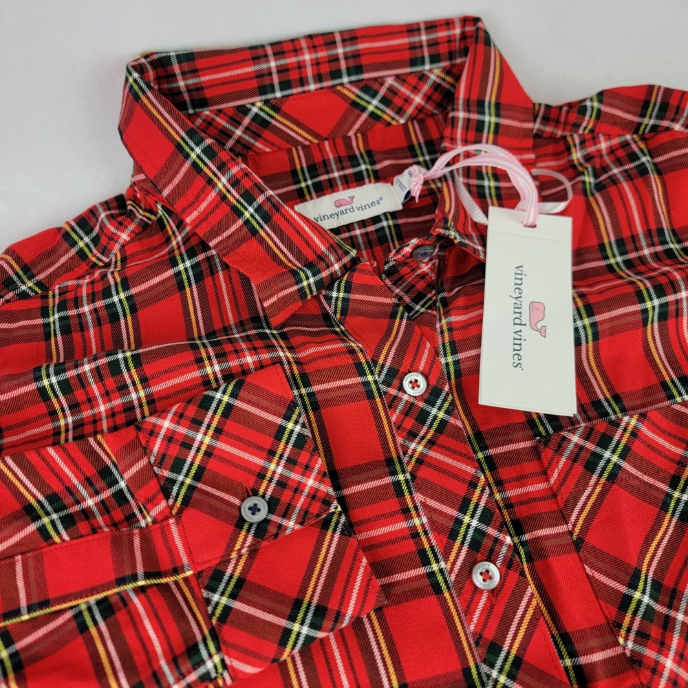 Vineyard Vines Womens Red Plaid Tartan Rayon Button Down Shirt Size 6 NWT